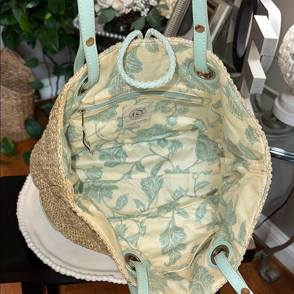 Spartina 449 Bamboo Chic Green and Tan Tote Bag with Woven Design - Picture 10 of 15